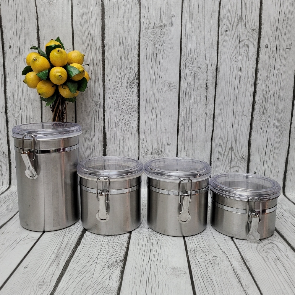 Home Basics 4 Piece Stainless Steel Canister Set with Clear Lids